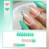 Tineit-24Pcs Simple Almond False Nails Shiny White French Stiletto Fake Nails Detachable Oval Full Cover Press on Nails Tips Manicure