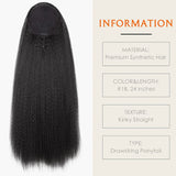 Tineit-24 Inches Kinky Straight Ponytail Extension Synthetic Drawstring Ponytail For Black Women Yaki Pony Tails Hair Extensions