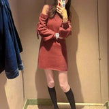 Tineit Lace-up Knitted Vestidos Long Sleeve Vestido New Turtleneck Dresses Japan Style Loose Dress 2025 Spring Autumn Ropa Mujer