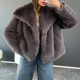 Tineit Warm Winter Long Sleeve Lapel Collar Coat Outwear Women Faux Fur Coat Elegant Lady Fashion Jacket 90s Vintage Y2K Streetwear