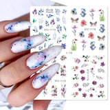 Tineit 4 In 1 Watercolor Flowers Leaf Charms Nail Stickers Simple Floral Abstract Design Sliders Foils Spring Manicure Watermark Tattoo