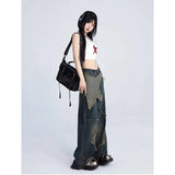 Tineit Women Blue Cargo Jeans Baggy Vintage 90s Aesthetic High Waist Cowboy Pants Harajuku Denim Trousers Y2k Trashy 2000s Clothes 2024