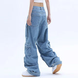 Tineit Y2K New Multi-Pocket Heavy Industry High-Quality Best-Selling Jeans Women Street Hip-Hop Straight High Waist Wide-Leg Pants 2023