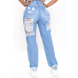 Tineit Women Jeans Ripped Hole Vintage Wide Leg Jean High Waist Ankle Length Denim Pants Solid Distressed Pockets Loose Fit Casual