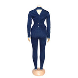 Tineit Casual Denim Jeans 2 Piece Set Suit Women Denim Two Pieces Set V-Neck Long Sleeve Jeans Top&Long Pants Slim Tracksuit Outfits