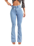 Tineit Women Jeans Flare Pants Denim Washing Loose Fit Bootcut Pockets High Street Slight Strech Solid Full Length Spring 2024