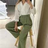 Tineit Shirt Blouse Long Wide Leg Pants Set Tracksuit Women Two Piece Set Loose Spring Autumn Boho Print Work Y2k Vintage Elegant