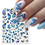 Tineit 3D Bule Butterflies Nail Art Stickers Spring Cute DIY Charm Decal Wraps Adhesive Slider Decal Manicure Nail Art Decoration LYJO