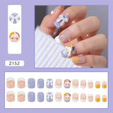 Tineit-Fall nails Christmas nails 24pcs Press on False Nails Set Cartoon Animal Decal Fake Nails Art  Full Cover Artificial Short Nail Tips With Wearing Tools