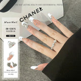 Tineit-Bow Gorgeous Unique Reusable Fake Nails Coffin Kawaii French Frosted Nail Art Press on Nails False Nails DIY Full Nail Tips