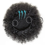 Tineit-Afro Puff Drawstring Ponytail Kinky Curly Bun Hair 6 Inches Synthetic Short Extensions Clip On Bun Wig For Women Natural Black