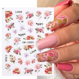 Tineit 5D Embossed Peony Flowers Nail Art Stickers Valentine Rose Design Spring Textured Decals New Year Manicure Decoration LYSW-5D80