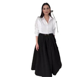 Tineit Two Piece Skirt Set Women Shirts Turndown Collar Blouses Long Skirts Solid Colour Suit Temperament Sets Office Lady Outfits