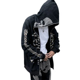 Tineit 2024 Fall Fashion Dark Academia Grunge Zip Up Sweatshirt Punk Style Gothic Rhinestone Skull Spider Print Hooded Autumn Coat Top Y2K Emo