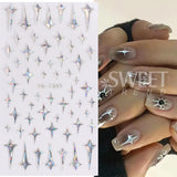 Tineit Laser Silver Heart 5D Nails Art Stickers Engraved Y2K Star Self-adhensive Nail Slider Holographic Embossed Design Decal Manicure