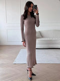 Black Friday Tineit TARXUXY Long Sleeve Knitted Dress For Women Autumn Winter Slim Sexy Striped Sweater Long Dresses Female Elegant Party Clothes