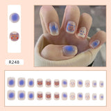 Tineit-Fall nails Christmas nails 24pcs Press on False Nails Set Cartoon Animal Decal Fake Nails Art  Full Cover Artificial Short Nail Tips With Wearing Tools