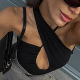 Tineit Backless Hollow Bottoming Bodycon Jumpsuit For Women Sexy Hot Girl Streetwear Halter Sleeveless Solid Bodysuits Female