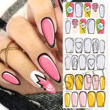 Tineit 12pcs Comic Element Nail Art Sliders Simple Line 2D Space Creative Cartoon Design Transfer Stickers Popular Manicure Wraps LYSWW