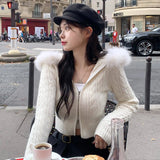 Tineit Furry Hooded Sweaters Coat Autumn Winter Women Casual Hoodie Y2K Zipper Cropped Sweater Jacket Korean Female Knitwear