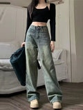 Tineit Vintage 90S Baggy Jeans Women Y2K High Waist Casual Loose Straight Trousers Distressed Streetwear Denim Wide Leg Jeans