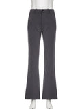 Tineit Low Waist Wide Leg Suit Pants Women Old Money Style Korean Fashion Baggy Trousers Female Office Wear Elegant Gray Pants