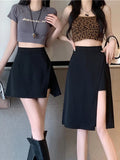 Tineit Summer Women Skirt Girls Preppy Style Irregular Skirts Ladies Aesthetic Chic A-Line Mini Skirt Casual Elastic Waist Long Faldas