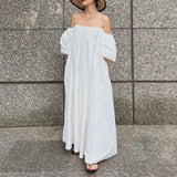 Tineit  Feminino Sexy Slash Neck Dress Loose Draped Vestidos Mujer 2025 Summer Spring Dresses Women Japan Style Robe Femme