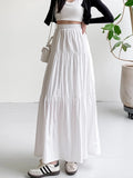 Tineit Women Skirt White High Waist A-line Long Skirt Female Spring Autumn Loose Casual Cake Skirts Korean Fashion Pleated Pink Faldas