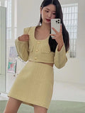 Tineit-Spring Autumn New Skirt Set 2 Piece Sets Women Outfit Long Sleeve Short Coat A-Line Mini Skirts Korean Chic Elegant Fashion Suit