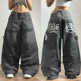 Tineit 2024 American New Fashion Letter Print Baggy Jeans Female Y2K High Street Harajuku Gothic High Waist Wide Leg Wide Trousers