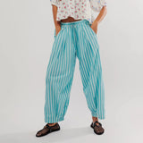 Tineit Women's Y2K Vintage Stripes Lantern Pants Pajamas Trousers Comfy Casual Bloomers Loose Lounge Bottoms with Pockets