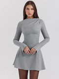 Black Friday Tineit Elegant Slim Long Sleeve Dress Office Lady Solid Chic Mini Dresses Female Autumn Fashion High Waist Party Vestido Clothes