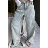 Tineit American Vintage High Waist Straight Jeans Pants 2024 Spring Women's Casual Baggy Y2K Wide Leg Grunge Style Denim Trouser