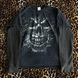 Tineit Y2K Aesthetic Gothic Skull Print Tops Halloween Punk Style Cbyer Grunge T-shirt Emo 00s Vintage Long Sleeve Pullovers Tee