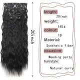 Tineit-6-Piece Clip Type16 Clip Synthetic 22Inch Water Wave Hair Extension Piece Long Mermaid Wavy Synthetic Fiber Women's 1B Daily Use