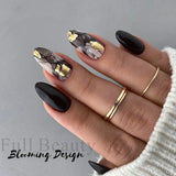 Tineit Black Gold Marble Nail Stickers Decals Bronzing Blooming Ink Effect Gradient Mirror Foils Decorations Manicure Wraps LYCC082-090