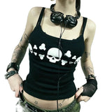 Tineit Y2K Cyber Edgy Techno Tank Vest E girl Gothic Skull Print Black Camisole Vintage Dark Academia Grunge Sleeveless Crop Tops Women