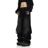 Tineit American New Heavy Industry Old Washed Jeans Deconstruction Splicing Women Y2K Harajuku Vintage Straight Wide-leg Pants Women