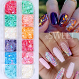 Tineit 12 Colors Chameleon Nail Glitter Sequins Mermaid Mirror Hexagon 3D Flakes Paillette Laser Spangles Polish Summer Manicure Tips