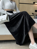 Tineit Autumn Winter Long Skirt Women Korean Fashion Bandage Drawstring Pleated Skirt Female Elegant Vintage High Waist A-line Skirts