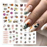 Tineit 4 In 1 Watercolor Flowers Leaf Charms Nail Stickers Simple Floral Abstract Design Sliders Foils Spring Manicure Watermark Tattoo