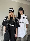 Tineit Sporty Oversized T Shirt Women Letters Print Streetwear Harajuku Short Sleeve Cargo Tops Hippie Loose Y2k Clothes Summer