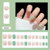 Tineit-Fall nails Christmas nails 24pcs Press on False Nails Set Cartoon Animal Decal Fake Nails Art  Full Cover Artificial Short Nail Tips With Wearing Tools