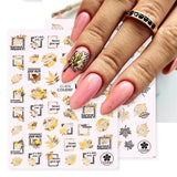 Tineit Laser Gold Geometry Maple Nail Manicure Stickers Shinning Autumn Leaves Frame Ginkgo Decals Fall DIY Decoration Sliders LYCJ-076