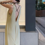 Tineit Feminino Sexy Backless Dress O Neck Sleeveless Vestidos Mujer Tank Dresses Women Summer Pockets Split Robe Femme