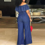 Tineit Casual Slash Neck Overalls Women Denim Rompers Jumpsuit Jeans Ladies Autumn 2020 Back Zipper Ruffles Jumpsuits Trousers Pants