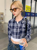 Tineit Plaid Cropped Shirt for Women Long Sleeve Blouse Buttons Cardigans Korean Style 2024 New Spring Summer Clothes Trending