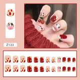 Tineit-Fall nails Christmas nails 24pcs Press on False Nails Set Cartoon Animal Decal Fake Nails Art  Full Cover Artificial Short Nail Tips With Wearing Tools