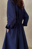 Tineit Cotton Long Sleeve A-Line Shirt Midi Dress